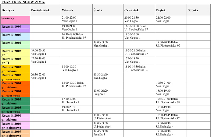 grafik zajęć "zima 2013/2014"