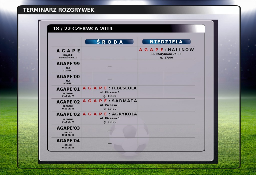 rozgrywki ligowe 18-22 czerwca 2014